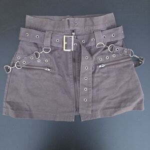 Carmar Taupe Grommet Chain Belted Mini Skirt Size 10